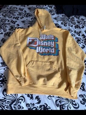 Disney Yellow Pullover Hoodie with Retro Logo